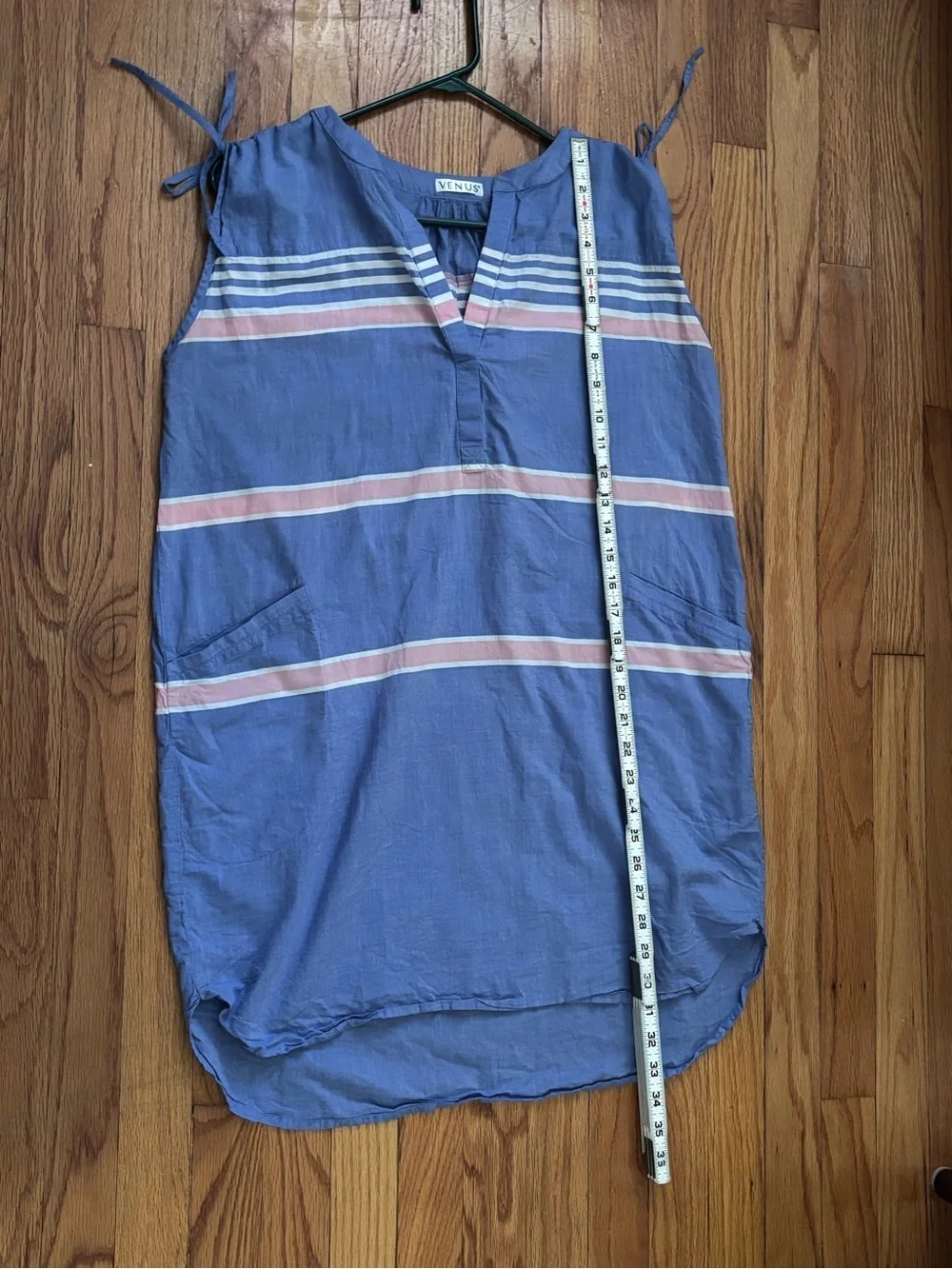 VENUS Cover Up Dress Blue 100% Cotton Tie Shoulder Sleeveless Pockets Small